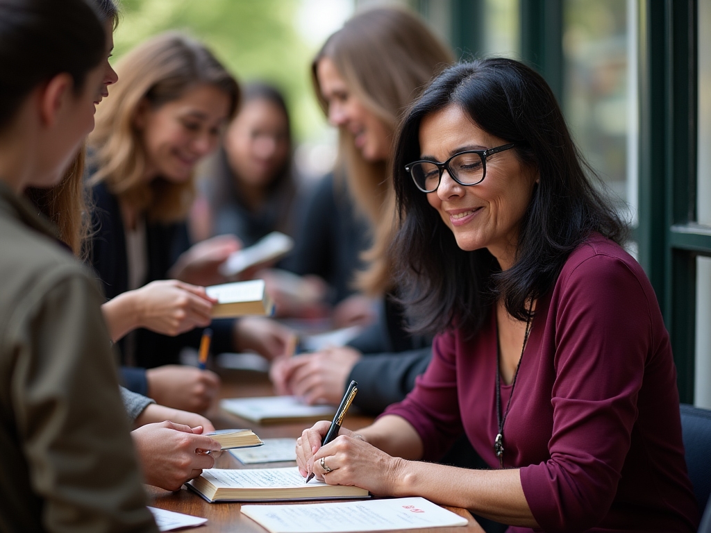 Local author signing books for visitors at Brimlestone