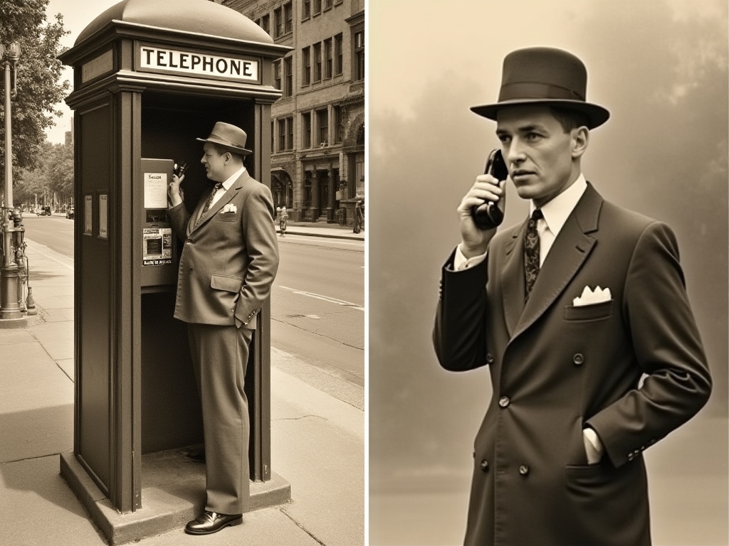 Historical photograph of the original telephone booth in the 1950s