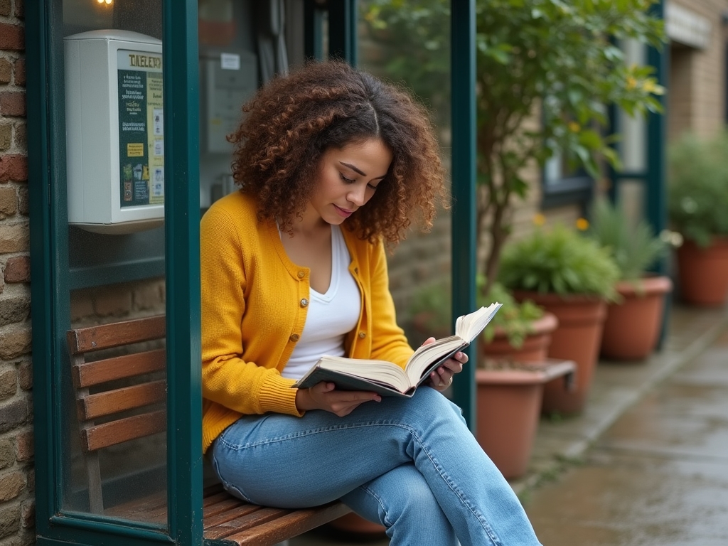 A visitor enjoying a book from Brimlestone collection